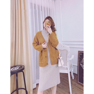Áo cardigan thừng len pha lông dày dặn