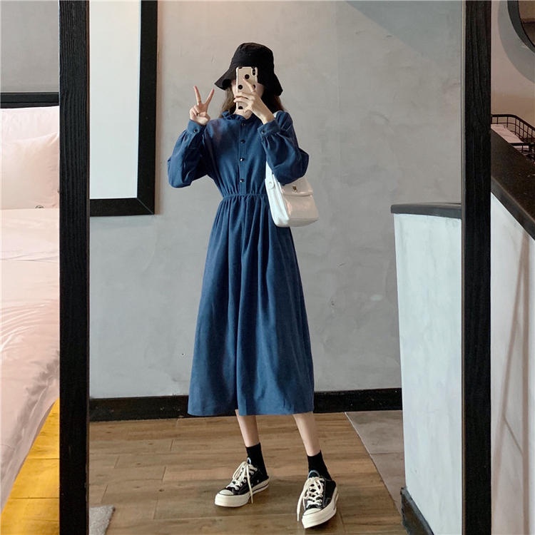 Đầm midi PERTY chiết eo phong cách Hàn Quốc retro thời trang mùa thu 2023 mới