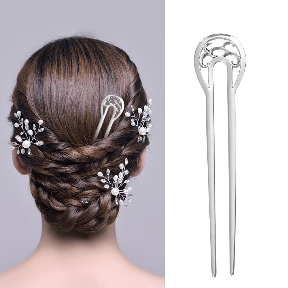 ONLY Women Hairpin  Hair Care Double wavy flower Metal Hair Stick Hair Accessories Retro Style Fashion Styling Tools Alloy U-shaped hairpin
