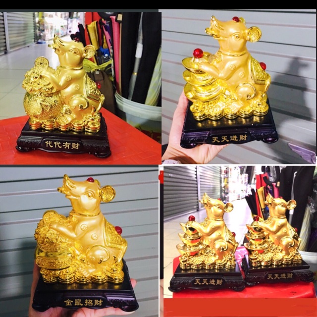 TƯỢNG CHUỘT PHONG THUỶ KIM TIỀN  ,CHUỘT ÔM TÚI D19047, MÀU VÀNG 13 x 9 x 18em | BigBuy360 - bigbuy360.vn