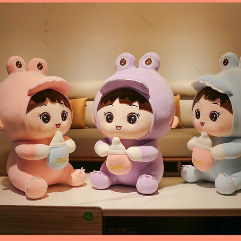 Gấu Bông Bé Khủng Long Ôm Bình Sữa, Em Bé Ôm Bình Sữa Cute, Thú Nhồi Bông Cao Cấp Dễ Thương