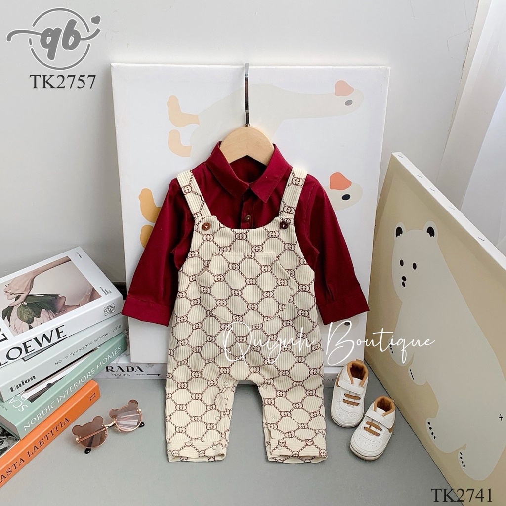 Quần áo trẻ em QUỲNH BOUTIQUE Set yếm quần len tăm