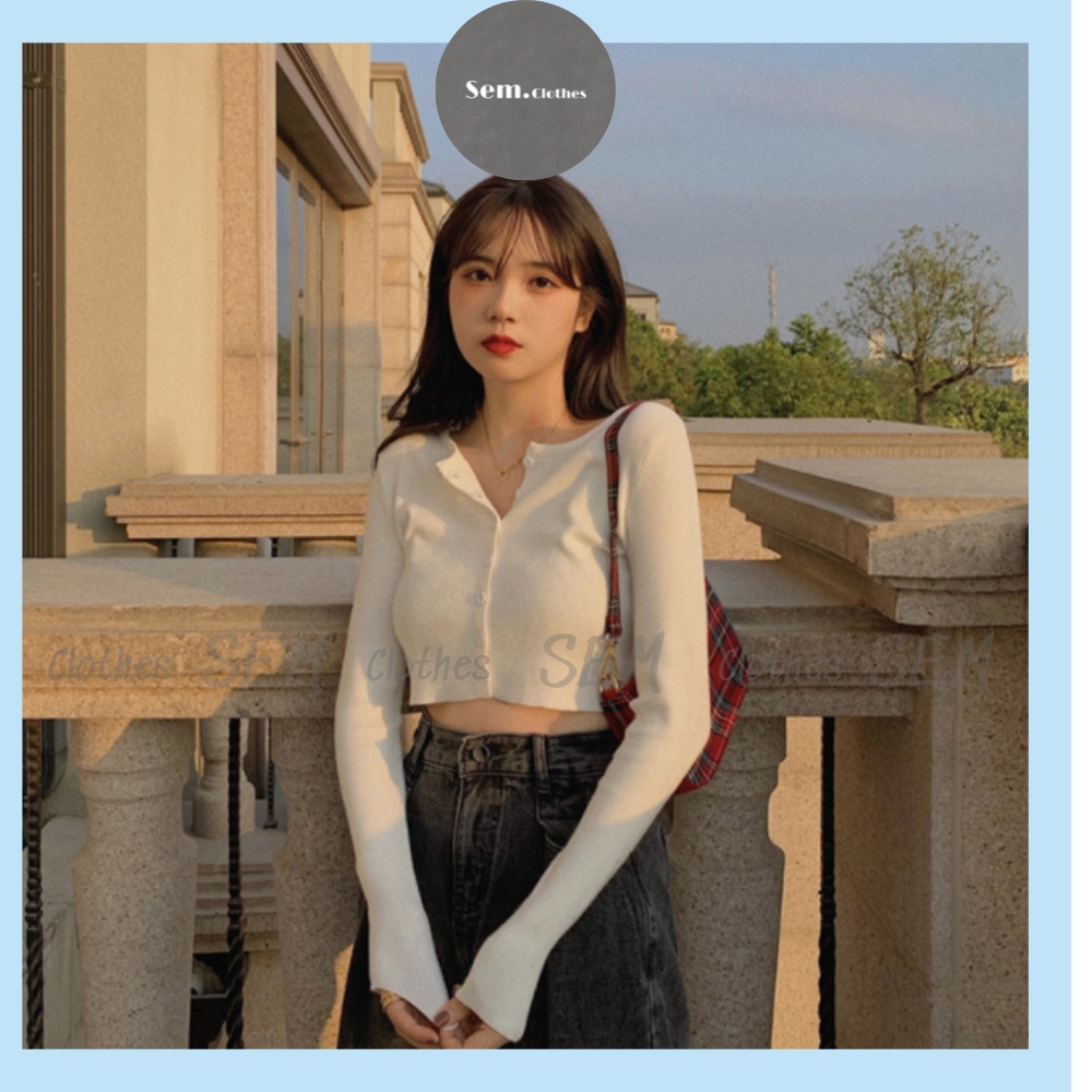 Áo croptop dài tay nữ,thun phông kiểu ôm vải len tăm AO04 SEMCLOTHES
