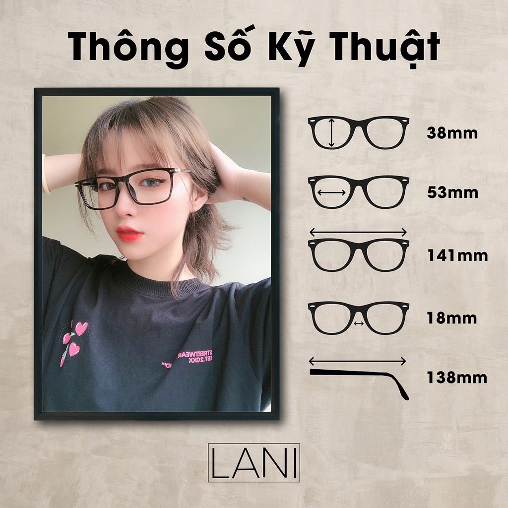 Gọng kính cận nam nữ nhựa dẻo siêu bền vuông to nhiều màu thời trang LANI 501 - Lắp mắt cận có độ theo yêu cầu