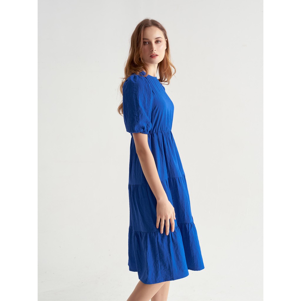 Đầm xanh Sappire váy tầng nữ YV LE & CO vải tơ gợn sóng nữ tính, trẻ trung | BigBuy360 - bigbuy360.vn