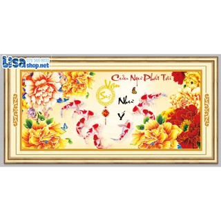 Tranh thêu chữ thập cá cửu ngư phát tài 3d Ailuo 53573 chưa thêu 107x52cm 53573