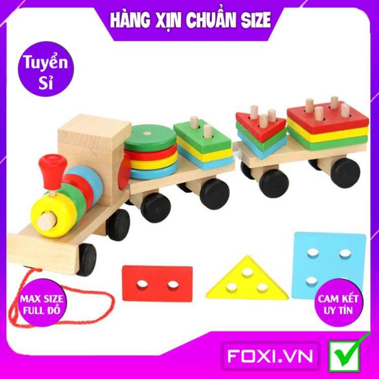 Đồ chơi Đoàn tàu hỏa thả hình-Kéo xe Số-Chữ-12 con giáp Foxi-Đồ chơi gỗ-phát triển kĩ năng cơ bản-Bé vừa học vừa chơi