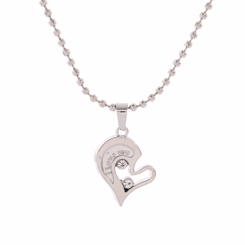 Set 2 vòng cổ xương đòn RINHOO FRIENDSHIP hạt kim cương rỗng khắc chữ I Love you cho cặp đôi