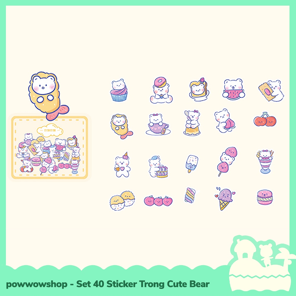[Sẵn VN - Hỏa Tốc] Bộ 40 Sticker Decal Trong Dán Trang Trí Vật Dụng Cute Bear Nhiều Mẫu