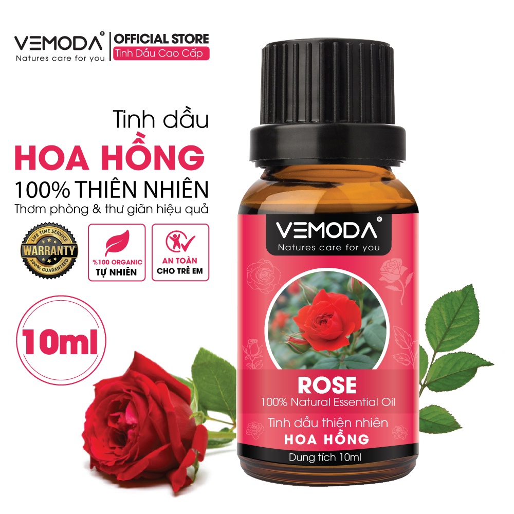 Tinh dầu Hoa Hồng Vemoda 10ml làm thơm phòng, thư giãn, cải thiện giấc ngủ và chăm sóc da