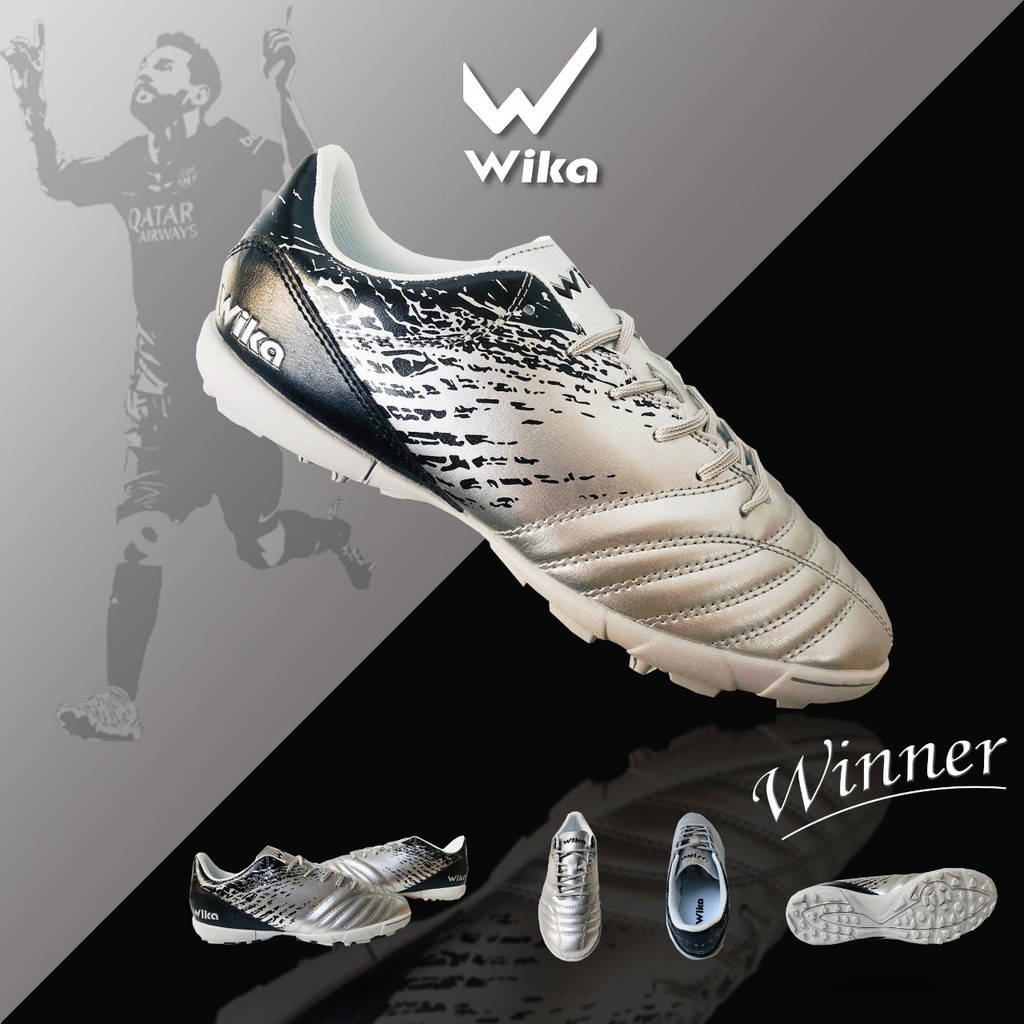 giày đá bóng Wika winner sân cỏ nhân tạo,màu bạc, tặng balo 10l.