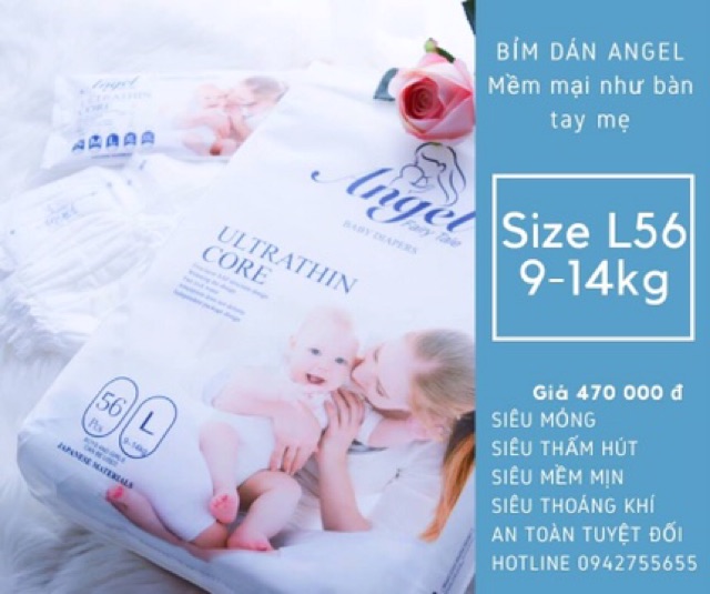 Bỉm dán angel các size S66/M60/L56/XL52