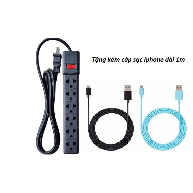 [Giá siêu rẻ] Ổ Cắm Dài 6 Lỗ Nakagami (Dây Dài 2m) tặng kèm cáp sạc iphone 1m