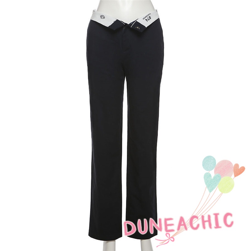 DUNEA Quần ống rộng Lưng Thấp Màu Sắc Đơn Giản Quyến Rũ Cho Nữ