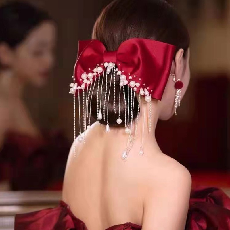 Dây Buộc Tóc Ruy Băng Lớn Màu Trơn Dành Cho Cô Dâu