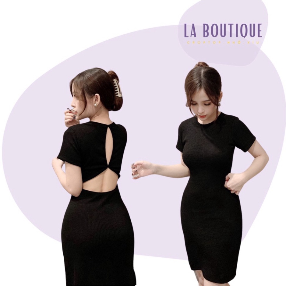 Đầm Body Hở Lưng Tam Giác Sexy Len Gân Co Giãn 4 Chiều Tay Ngắn Đi Chơi Dạo hố La Rosie Outfits | LA Rosie Outfits LA38