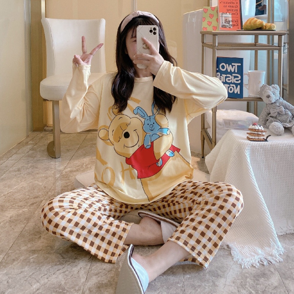 Đồ Bộ Nữ Thun Tay Dài Quần Dài <3 Đồ Ngủ Thun Dài Tay Đẹp Freesize 40-70kg | BigBuy360 - bigbuy360.vn