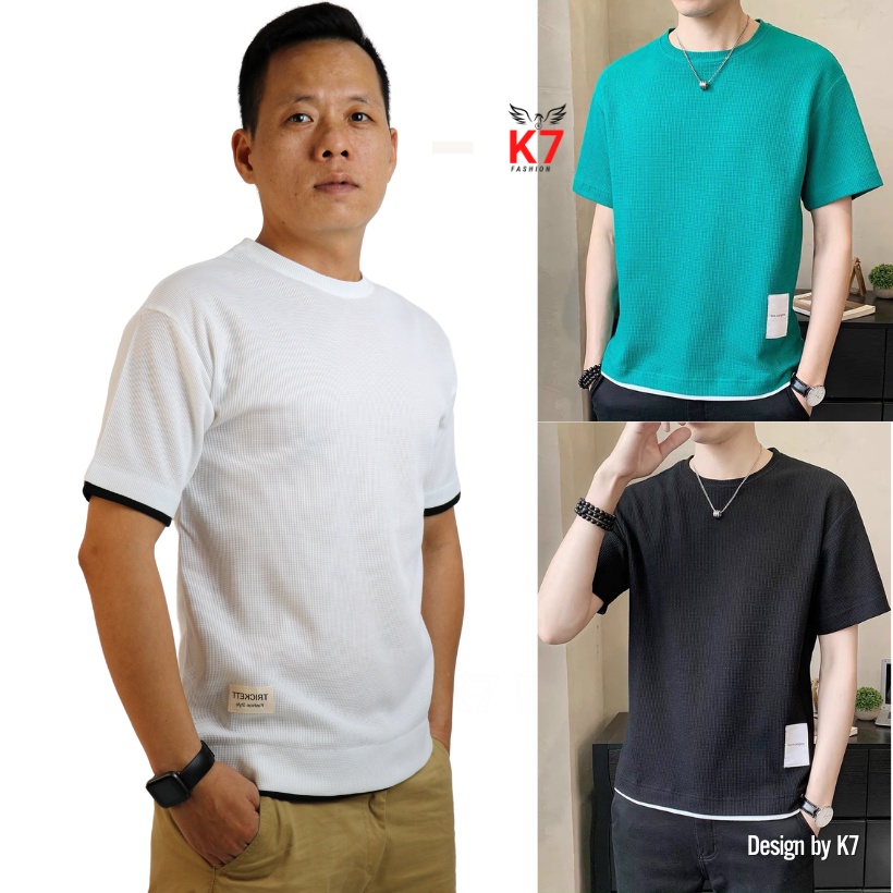 Áo thun Hàn Quốc áo xốp K7 2022 chất Cotton dệt dạng xốp ong thông hơi tay lỡ co giãn