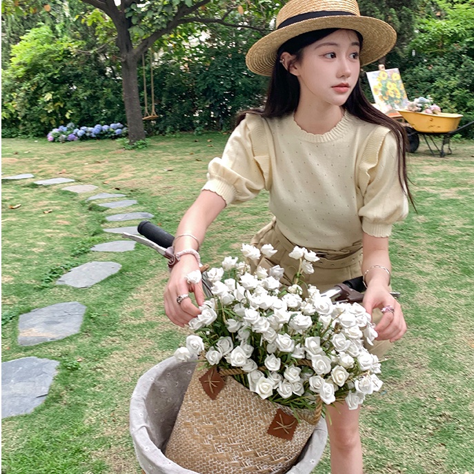 Áo thun dệt kim SUXI tay ngắn màu ngọt ngào thời trang mùa hè phong cách Hàn Quốc cho nữ