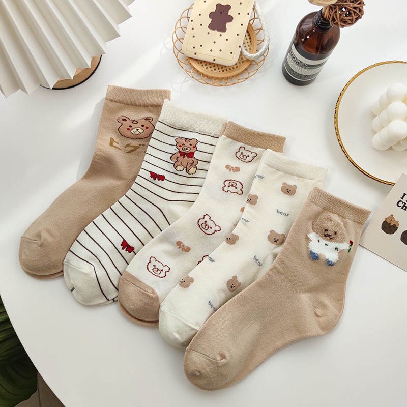 Tất vớ nữ cổ cao họa tiết hoạt hình dễ phối đồ, chất liệu cotton co giãn bốn chiều - Sope Shop