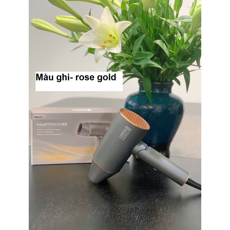 Máy sấy tóc ion gấp gọn 2100W Lebenlang, màu mới: tím, xanh saphire và rose gold, bảo hành 2 năm