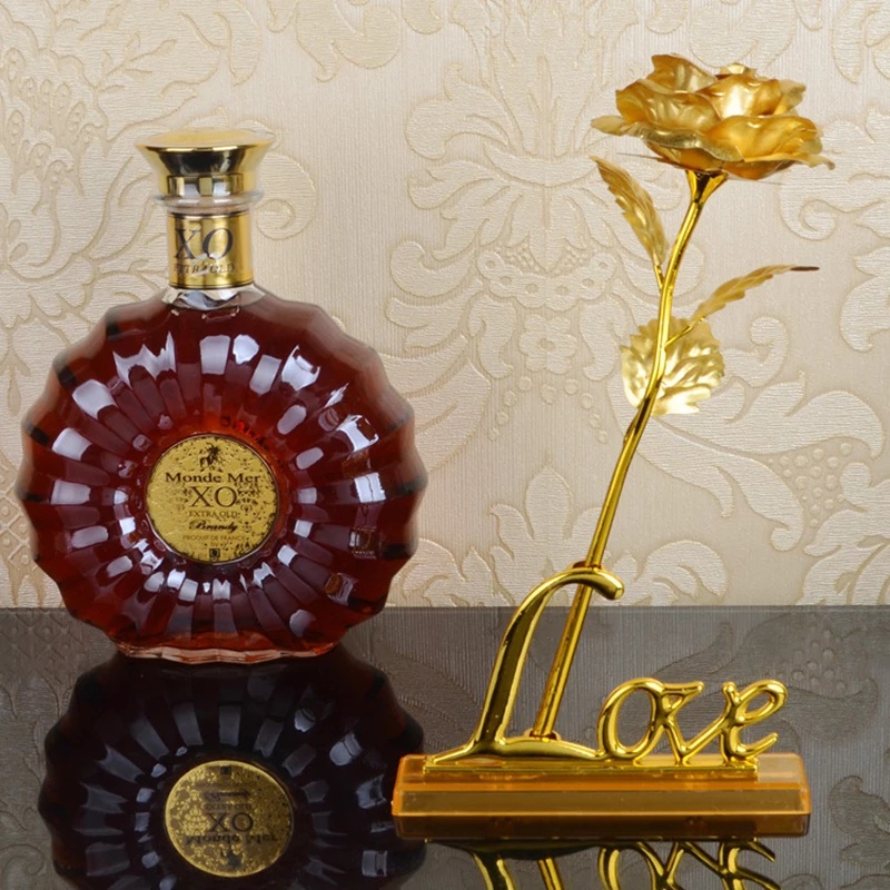 Hoa hồng nhân tạo mạ vàng 24k bằng nhựa sáng tạo với đế chữ Love dành cho lễ tình nhân/ đám cưới/ quà tặng người yêu