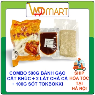 Bánh gạo tokbokki hàn quốc cắt khúc 500g + 100g sốt tokbokki + 2 lát chả cá