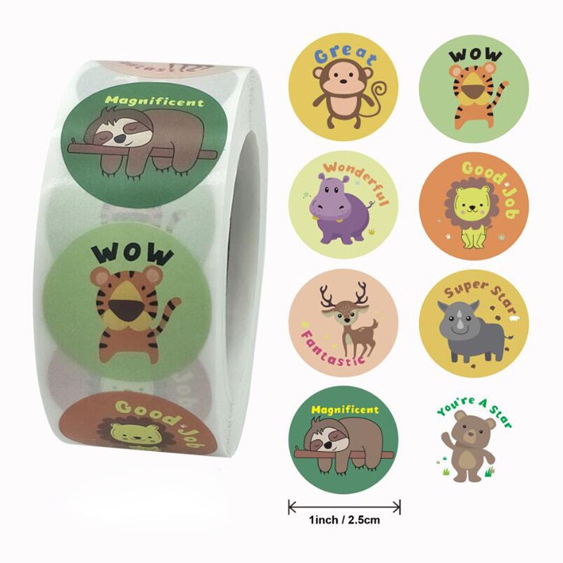 Cuộn 500 miếng dán trang trí hình động vật ngộ nghĩnh đáng yêu