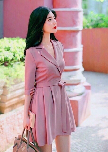 Đầm váy cổ vest thanh lịch 2 màu