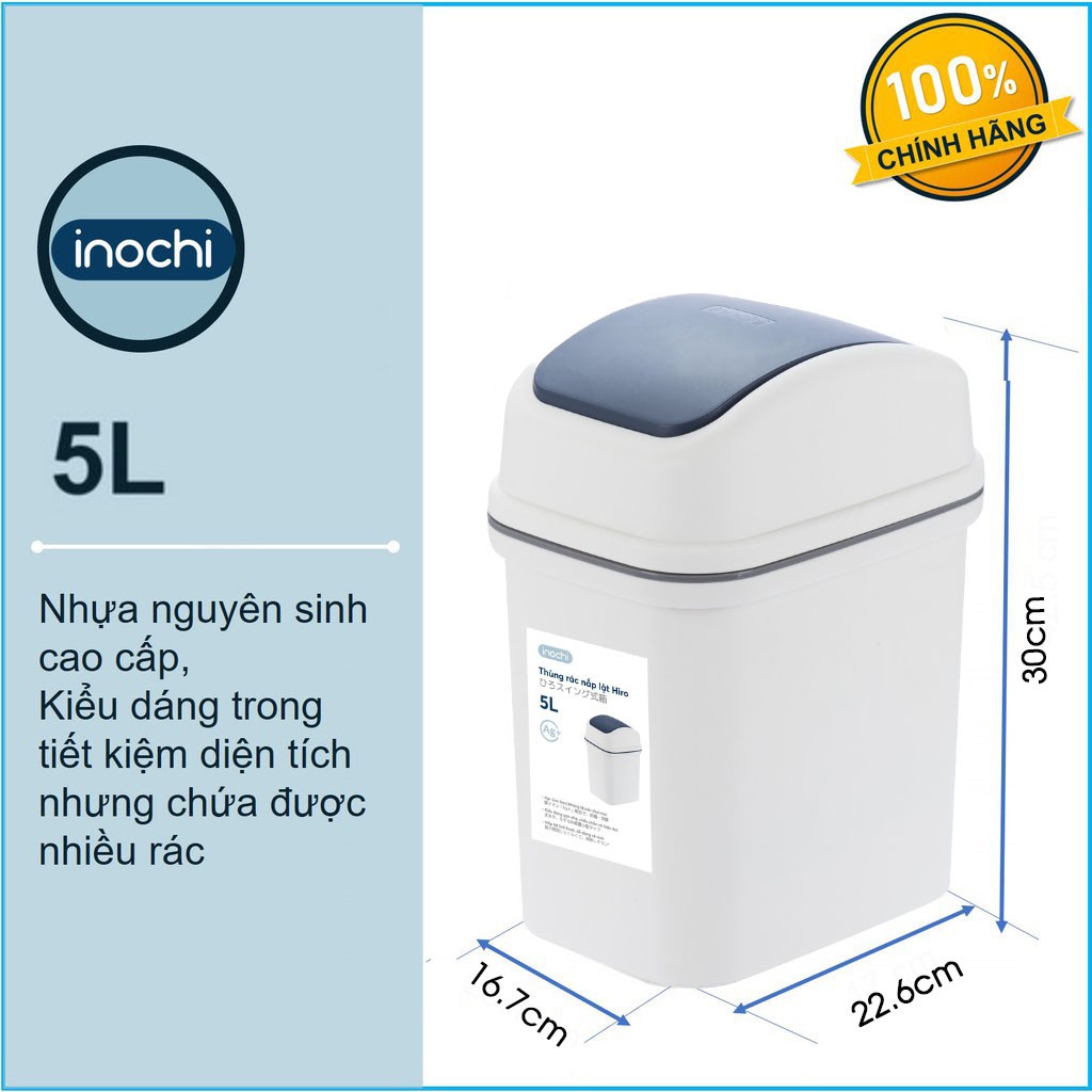 Thùng đựng rác nắp lật Inochi Hiro 5 lít IHNL-5 xuất Nhật