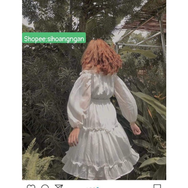 Váy Trễ Vai Chất Von 2 Lớp 3 Tầng Mặc 2 Kiểu Váy Trắng Tiểu Thư Xinh Xắn