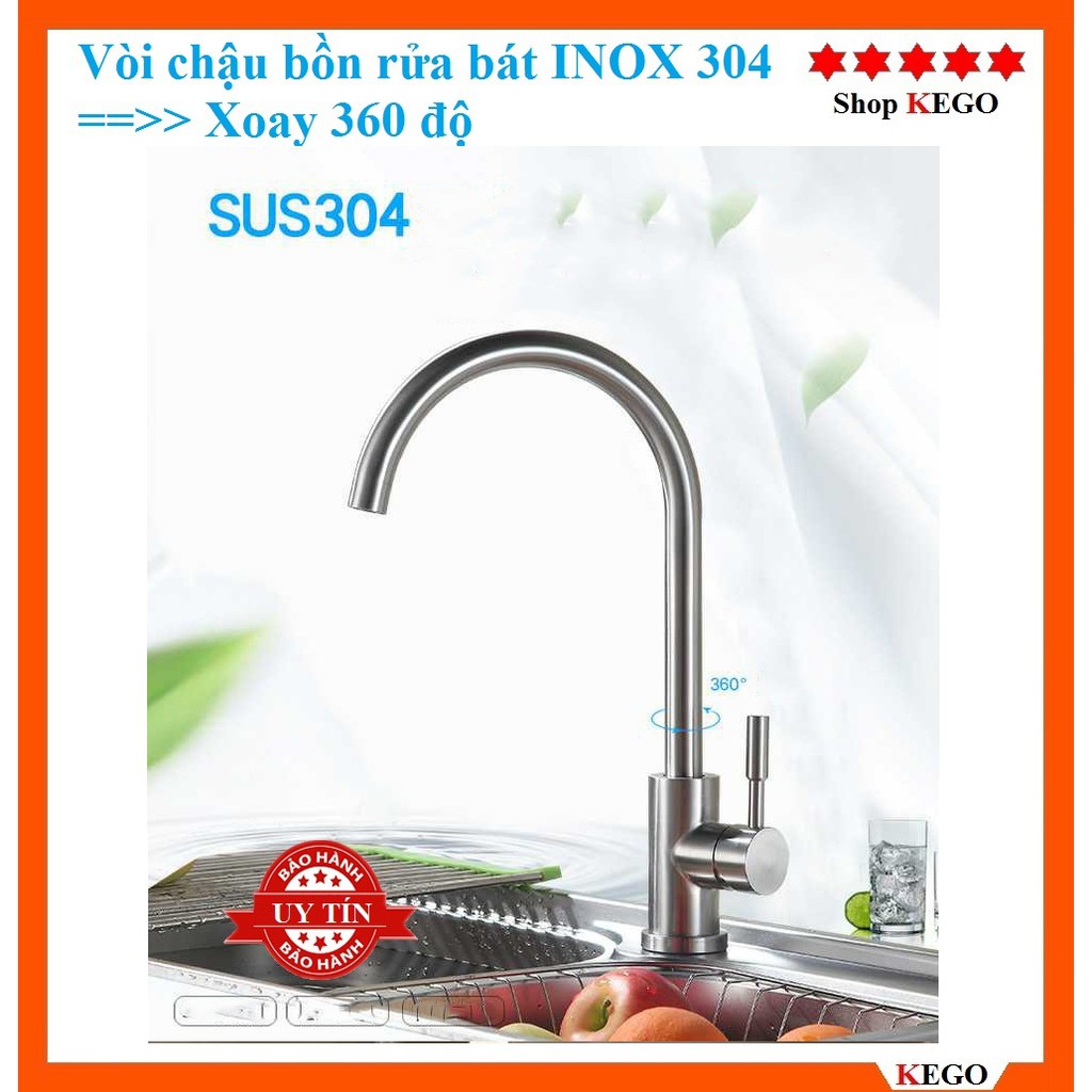 Vòi rửa chén bát dòng cắm chậu xoay 360 độ chất liệu inox 304 chống bám vân tay chống rỉ tuyệt đối