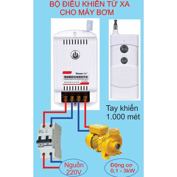 Công tắc điều khiển từ xa Honest HT-6220KGD công suất lớn 220v 40A 1000m dùng cho máy bơm ,moto điện..