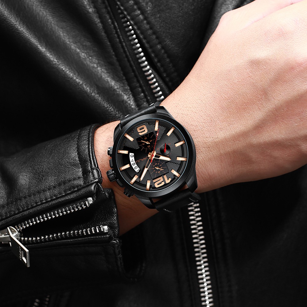 Đồng hồ nam CRRJU da thạch anh thời trang đa chức năng chống thấm nước 2285LX