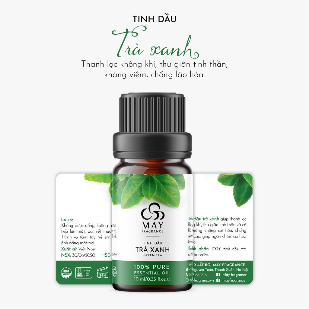 Tinh dầu Trà xanh thiên nhiên thơm phòng May Fragrance | Kiểm nghiệm GC - MS