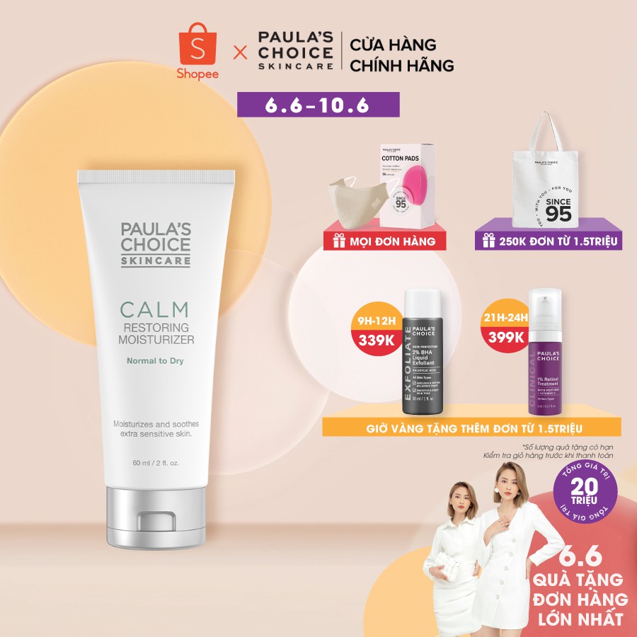 Kem dưỡng ẩm ngăn ngừa lão hóa, phục hồi da khô nhạy cảm Paula's Choice Calm Restoring Moisturizer 60ml 9140