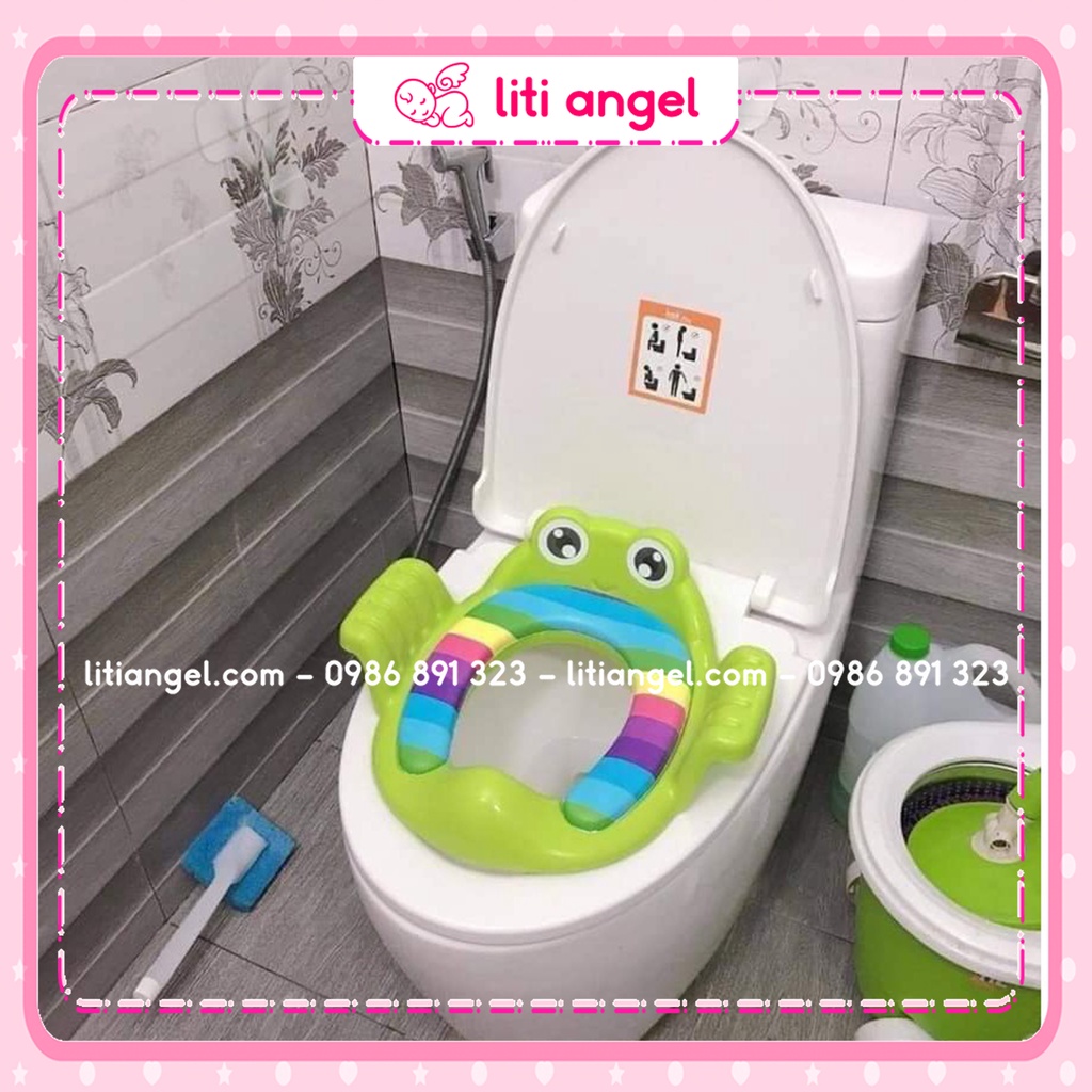 Bệ lót thu gọn bồn cầu hình ếch có tay vịn cho bé