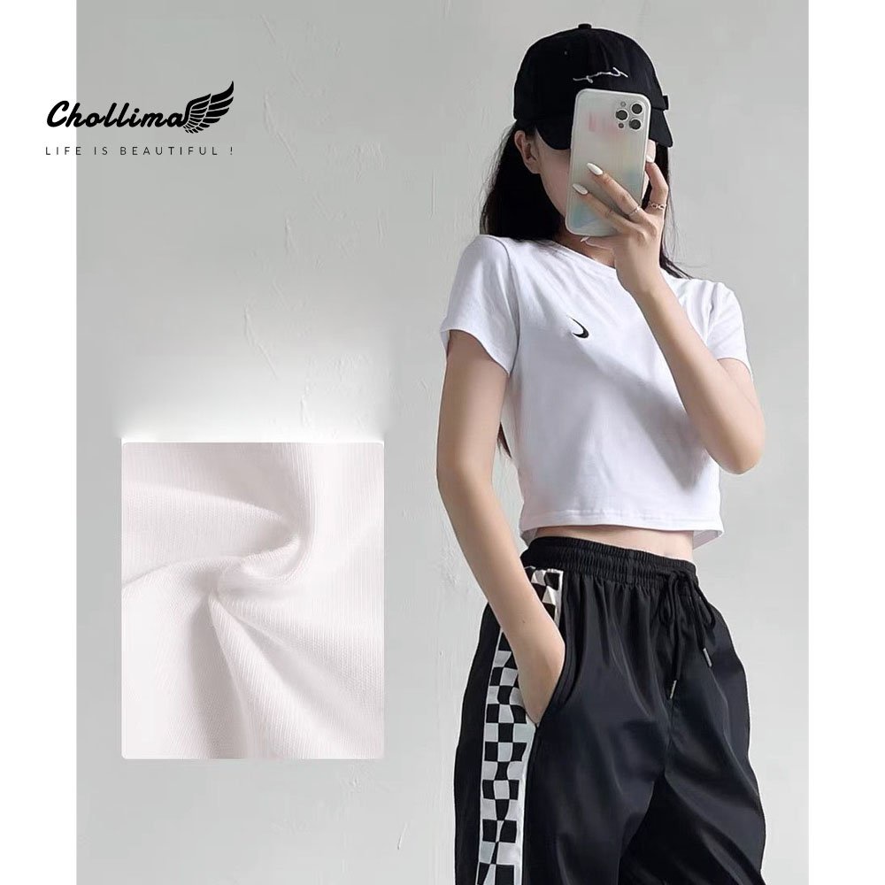 Áo thun croptop tay lỡ Chollima thêu hình MẶT TRĂNG AT452 chất vãi dày dặn co giãn 4 chiều