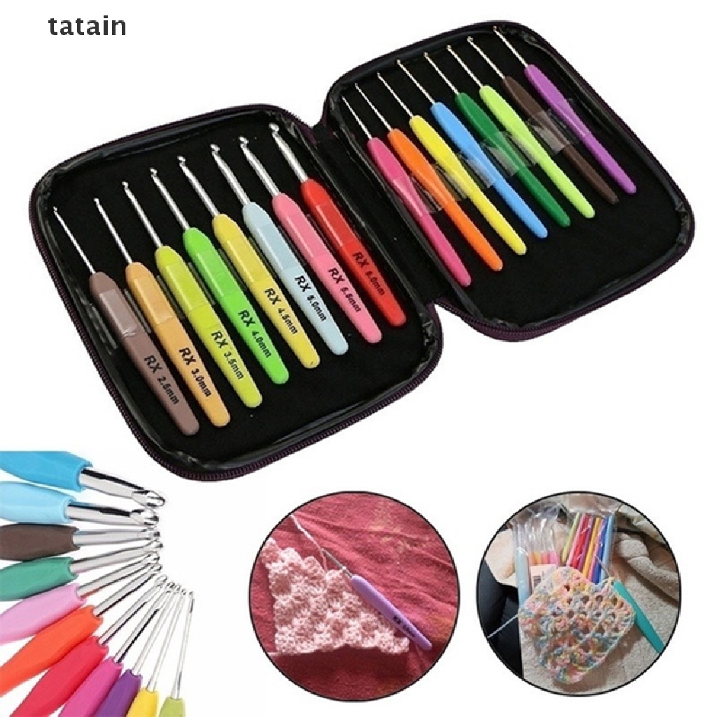 [TAT] 8/16pcs Colored Crochet Hooks Yarn Aluminum Knitting Needles Set Tool Kit with B CVX