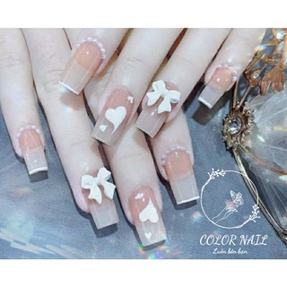 Nail box - Móng up thiết kế : Tim nơ trắng