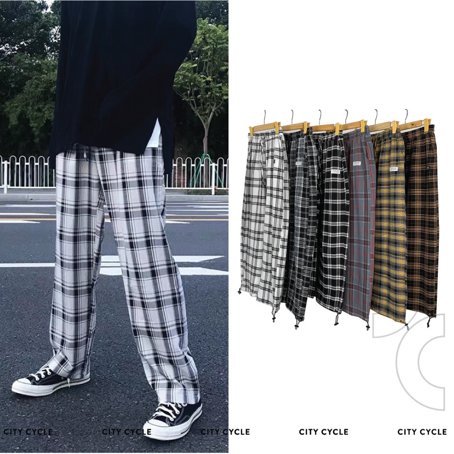 Quần kẻ caro ống rộng City Cycle - Quần dài nam nữ Unisex dáng suông Local Brand.