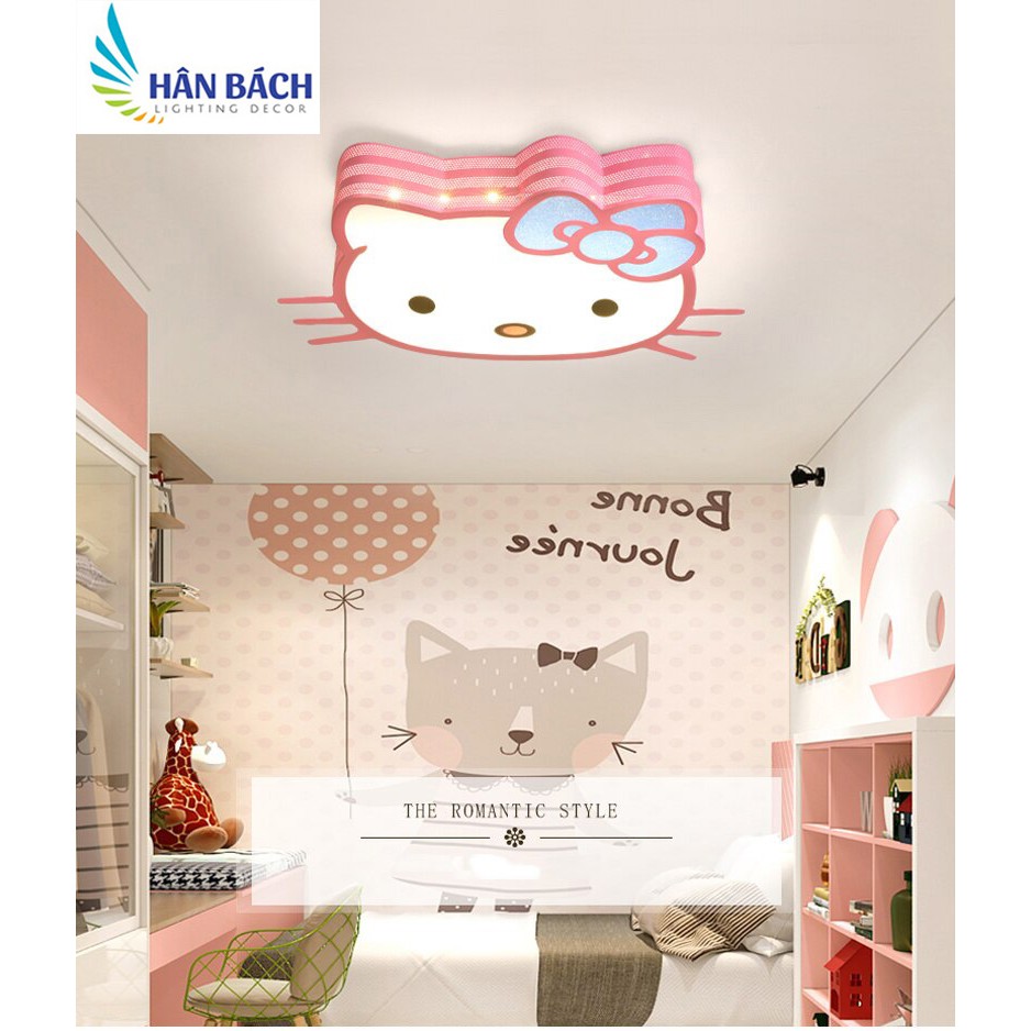 Đèn Mâm LED Ốp Trần Trang Trí Phòng Ngủ Cho Bé Trai Bé Gái Mèo Kitty Led 3 Chế Độ Màu