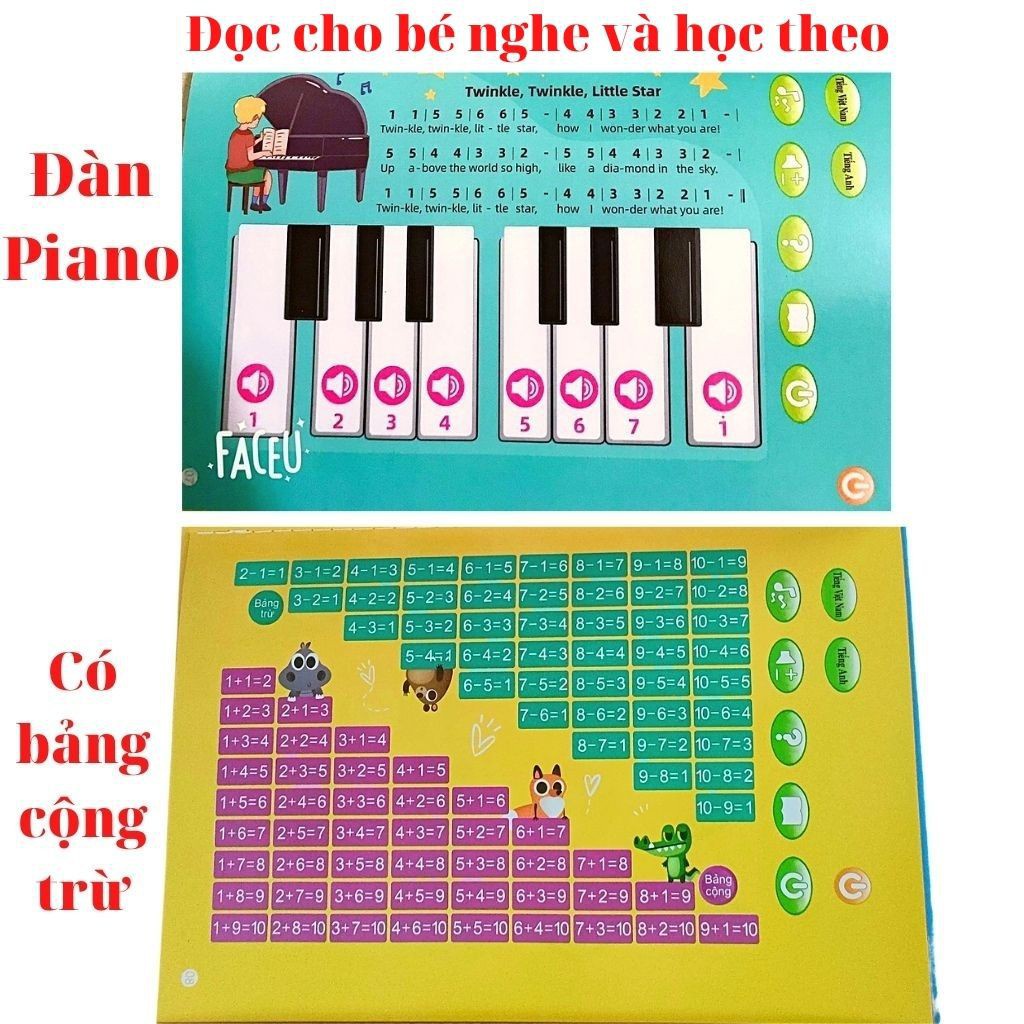 Sách Điện Tử Song Ngữ Anh Việt Thông Minh Mẹ Mốc Shop Sách Nói Cho Bé Loại Mới Nhất Có Đàn Piano Stm, Qc