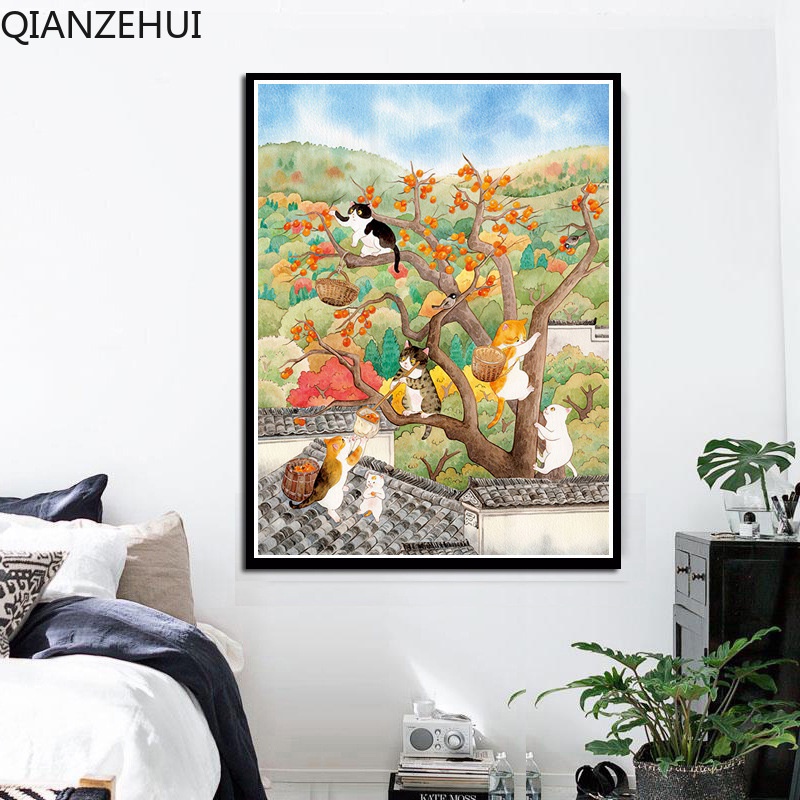 Bộ Tranh Thêu Chữ Thập DIY Hình Mèo May Mắn 11CT