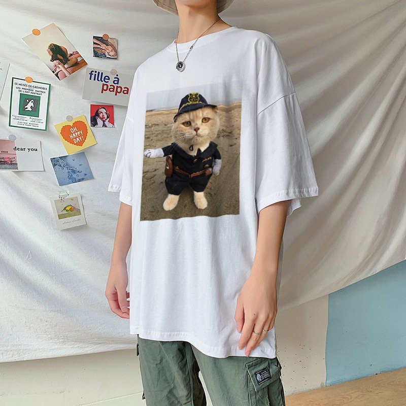 Áo thun tay ngắn áo phông không cổ nhiều mẫu Unisex form rộng chất mát - In hình Mèo hoàng thượng Mh1 - Album Mh