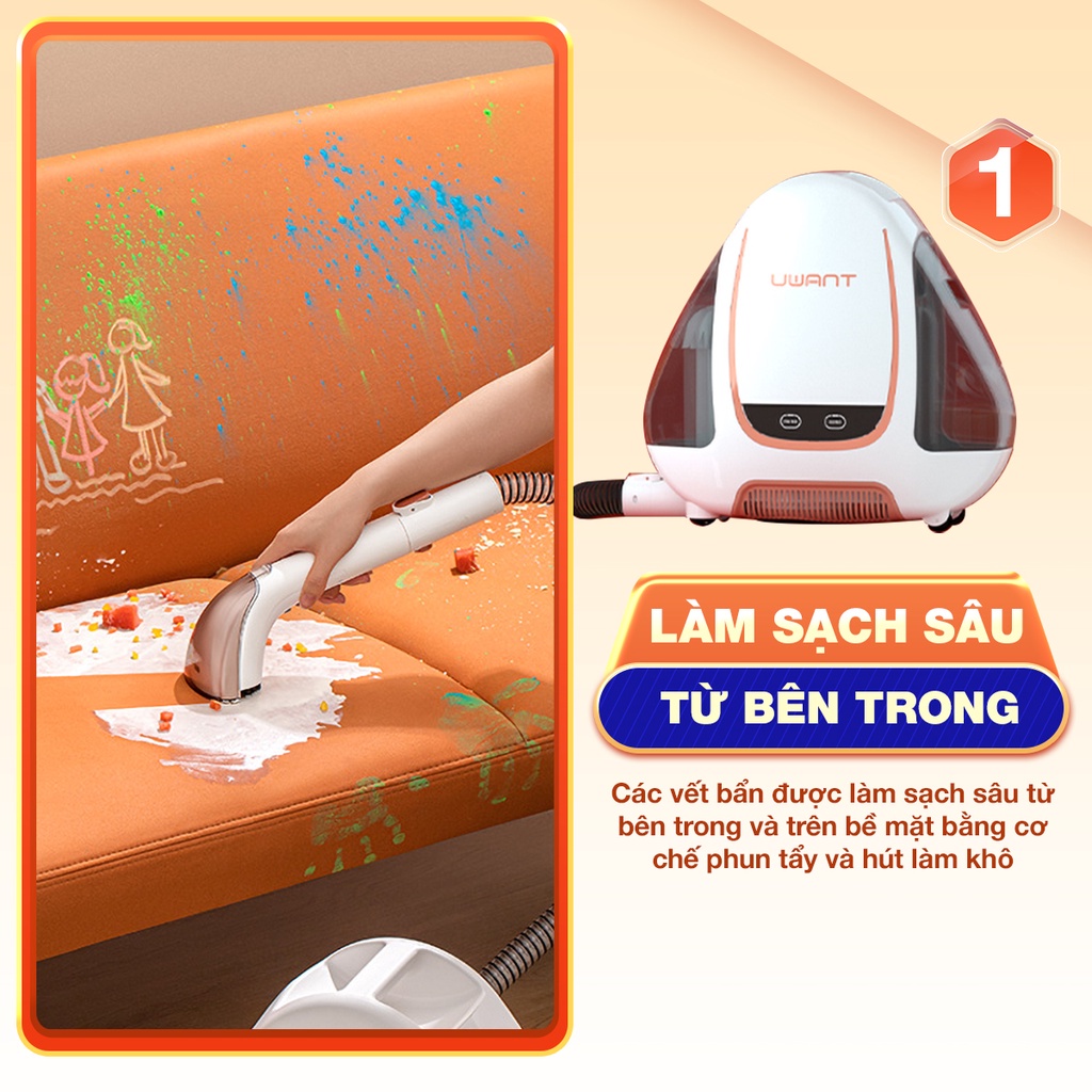 Máy giặt cầm tay Uwant B100 đa năng, di động chuyên dùng cho sofa, nệm, rèm, thảm, đánh bật mọi vết bẩn