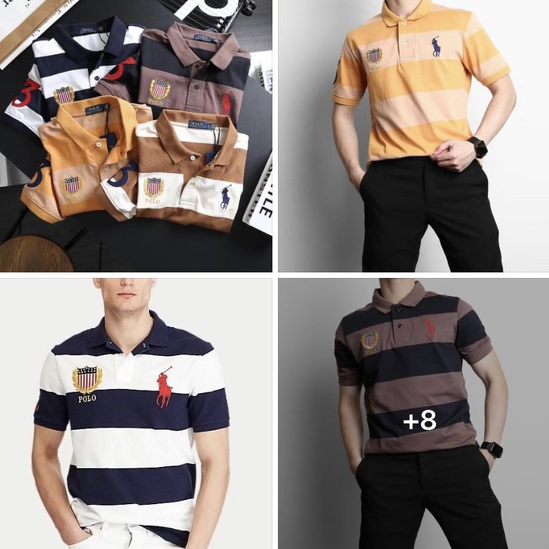 Áo thun Polo nam cổ bẻ Polo Ralph Lauren Số 3 vải 100% Cotton sọc sang trọng hàng xuất xịn chính hãng logo thếu