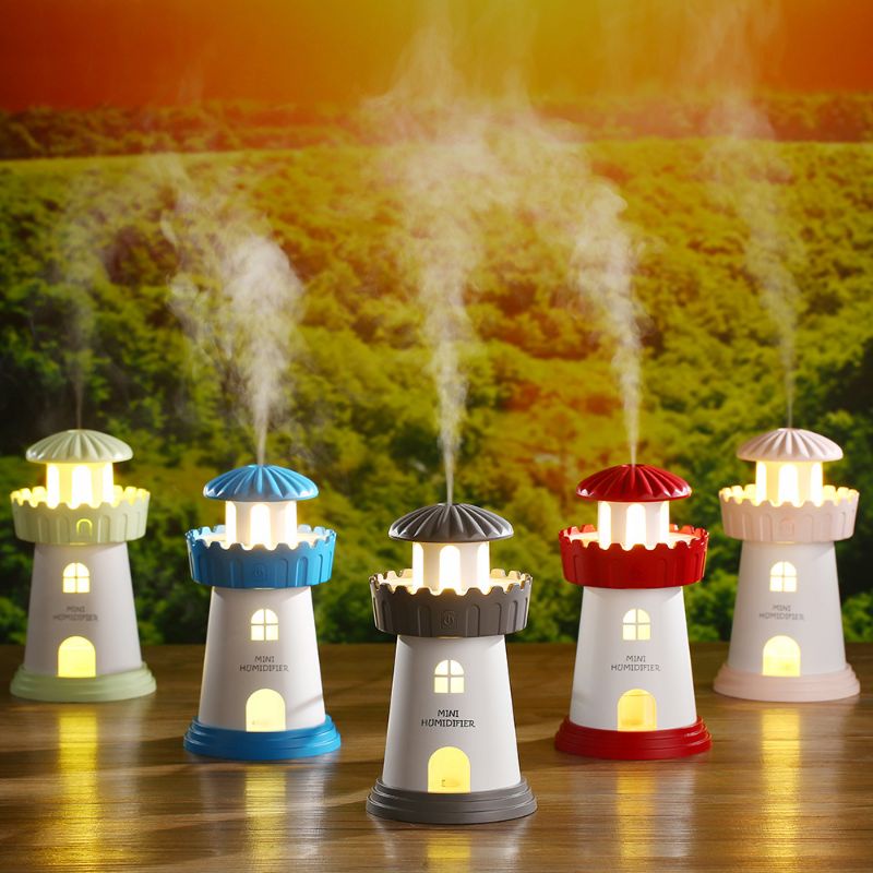 Máy Phun Sương Tạo Ẩm Không Khí Hình Hải Đăng Dung Tích 300ml Có Đèn Led Dùng Làm Đèn Ngủ Siêu Dễ Thương