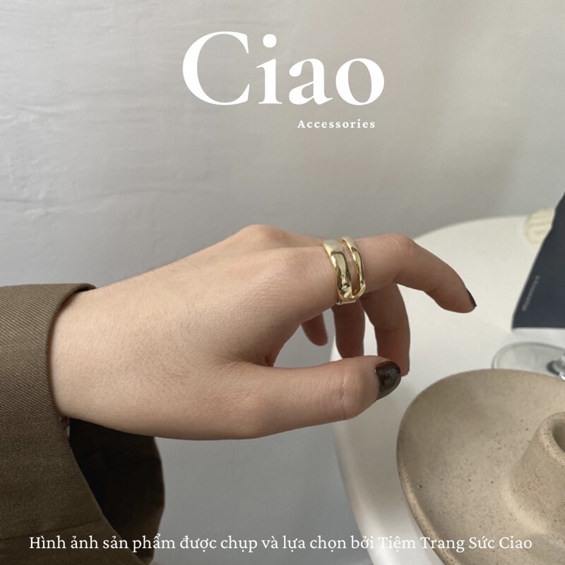 Nhẫn mạ bạc S925 thiết kế hoạ tiết hở phong cách đơn giản Ciao accessories