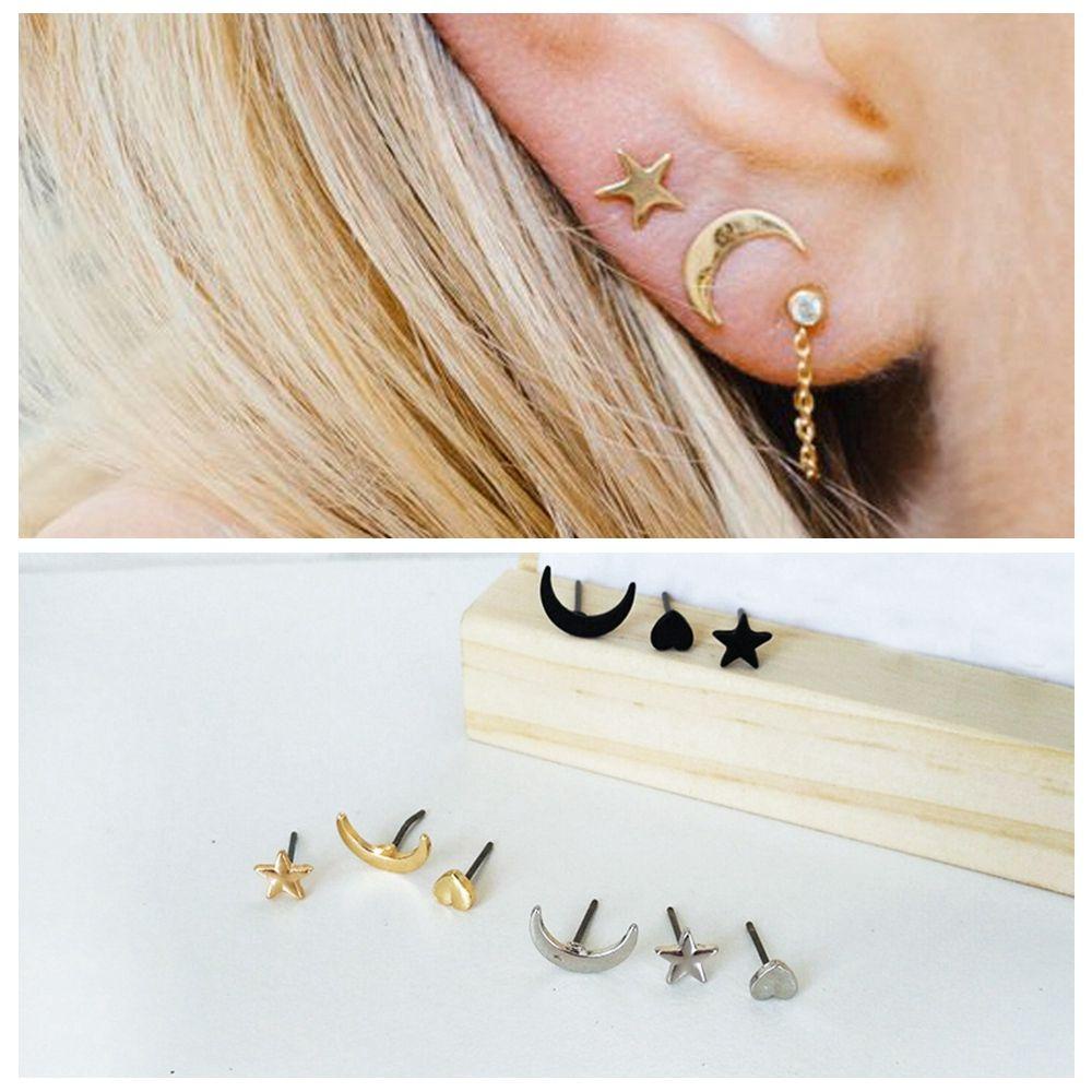 Set 3 Khuyên Tai Nhỏ Nhắn Dễ Thương Phong Cách Punk